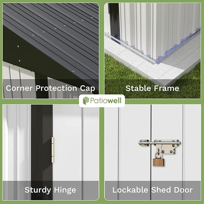 Patiowell Outdoor Storage Shed 8x6 FT, Garden Tool Storage Shed with Sloping Roof and Double Lockable Door, Outdoor Shed for Backyard Garden Patio Lawn, White
