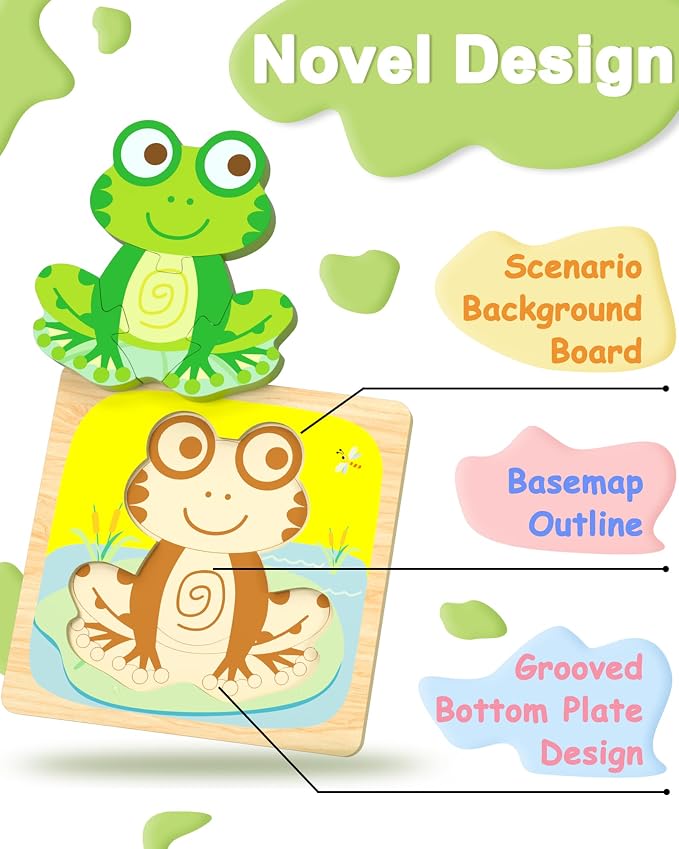 Benresive Wooden Toddler Puzzles, 6pcs Animal Montessori Toys for 1-3 Year Old Boys & Girls, Learning Educational Preschool Toys, Great Gifts for 1 2 3 Year Olds