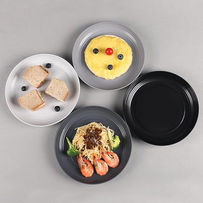 12 Pcs Unbreakable Deep Dinner Plates Set, 9 inch Reusable Plastic Wheat Straw Plates, Microwave and Dishwasher Safe Plate for Kitchen, Lightweight Plate for Dessert, BPA Free, 4 Colors