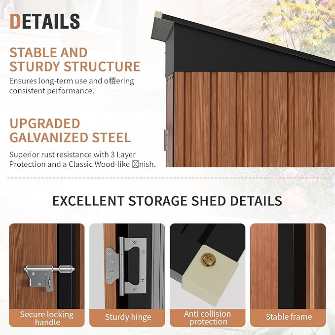 5x3 Ft Storage Shed, Outdoor Metal Shed with Lock, Small Lean to Shed, Compact Vertical Outside Bike Tiny House for Garden, Backyard, Patio, Tool