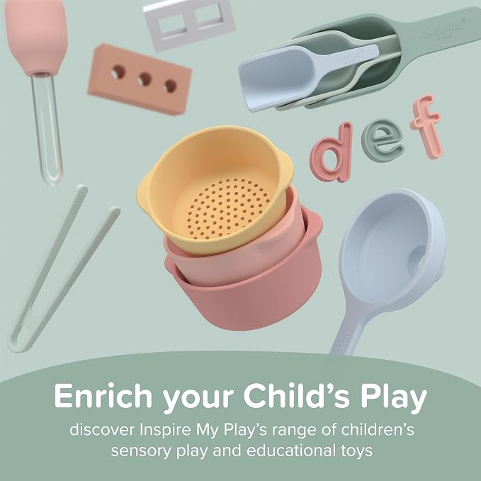 Inspire My Play 25 Mini Silicone Building Bricks for Construction Play Bin - Creativity Sensory Bin Filler