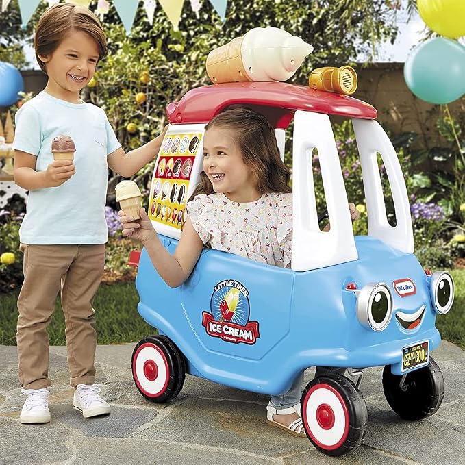 Little Tikes Cozy Ice Cream Truck, Coupe Ride On Car, Kid and Parent Powered, Truck Music, Including Accessories- Gift for Kids, Toy Girls Boys Ages 1.5 to 5 Years Old