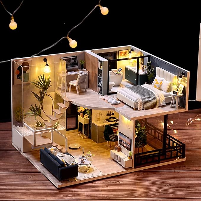 CUTEBEE DIY Dollhouse Miniature with Furniture, DIY Wooden Dollhouse Kit Plus Dust Proof and Music Movement, Creative Room for Valentine's Day Gift Idea(Cozy Time)