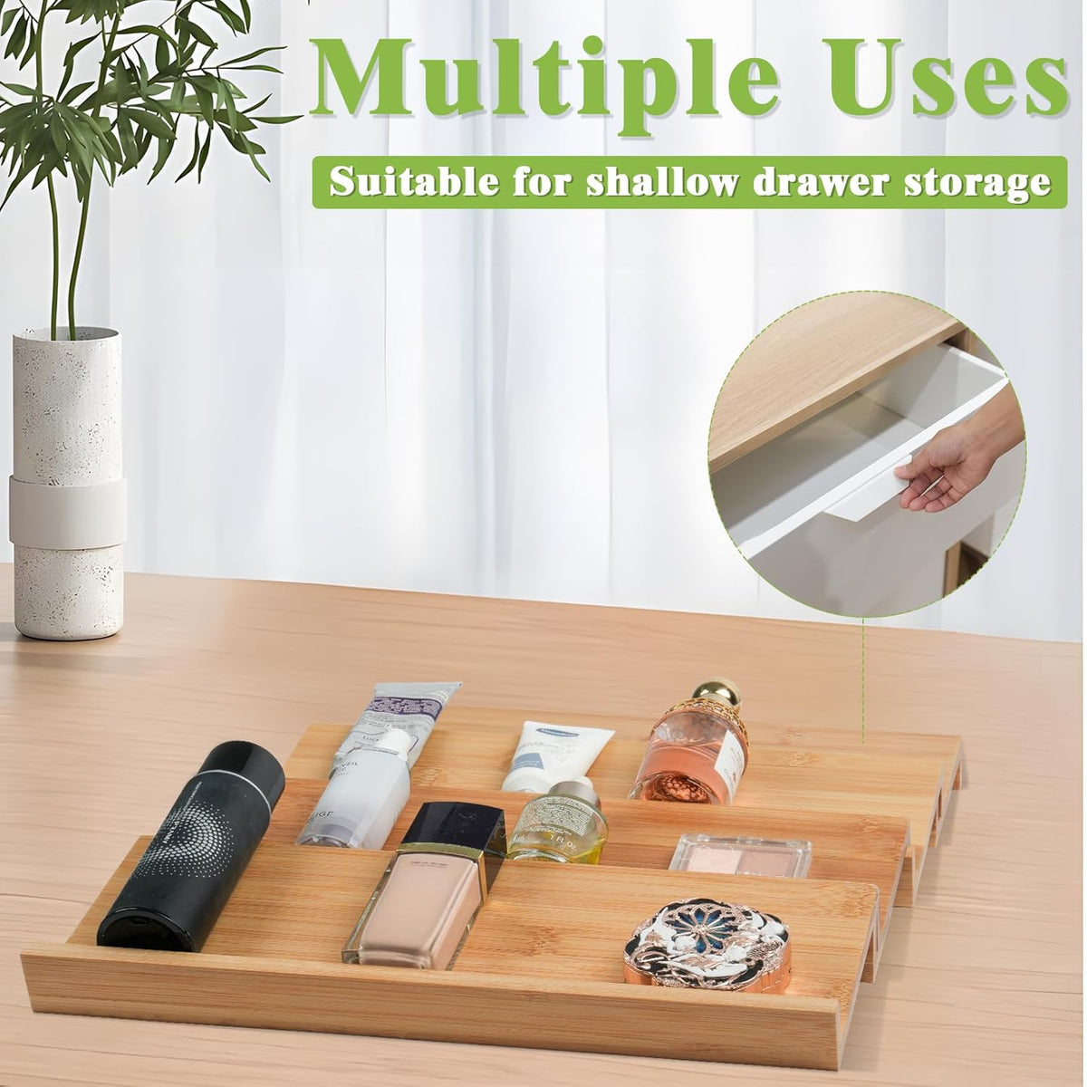 Bamboo Spice Drawer Organizer, 4 Tier Stackable Spice Rack for Cabinet, Seasoning Storage Organization,13'' Wide