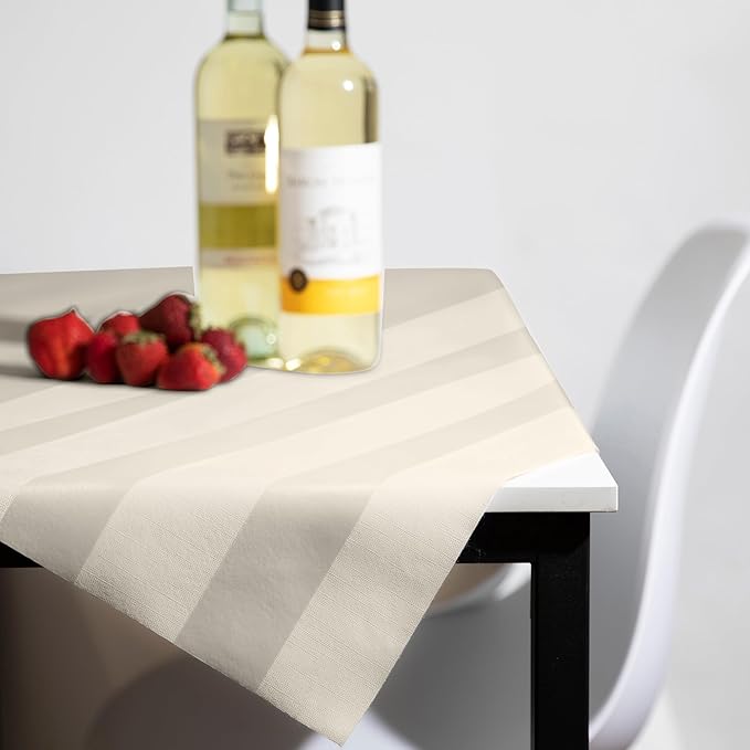 Luxury Table Protector Pad, 2 in 1 Table pad + Great Looking Tablecloth - Heat Resistant, Spill & Stain Proof - Flannel Backing (Ivory - Silk Stripe, 54x144)