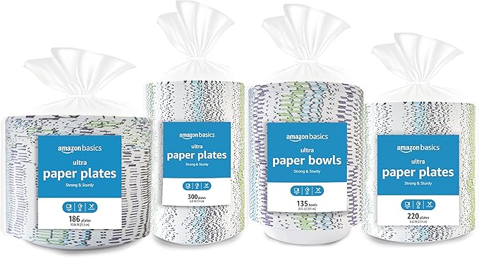 Amazon Basics Ultra Paper Plates, 8.62 Inch, Disposable, 880 Count (4 pack of 220)