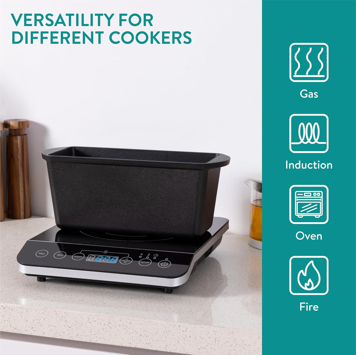 Navaris Cast Iron Bread Loaf Tin, 34cm, Black - Even Heat Distribution & Retention - Enameled Non-Stick Baking Pan - Cake and Bread Tins for Roasting, Oven Cooking & Grilling