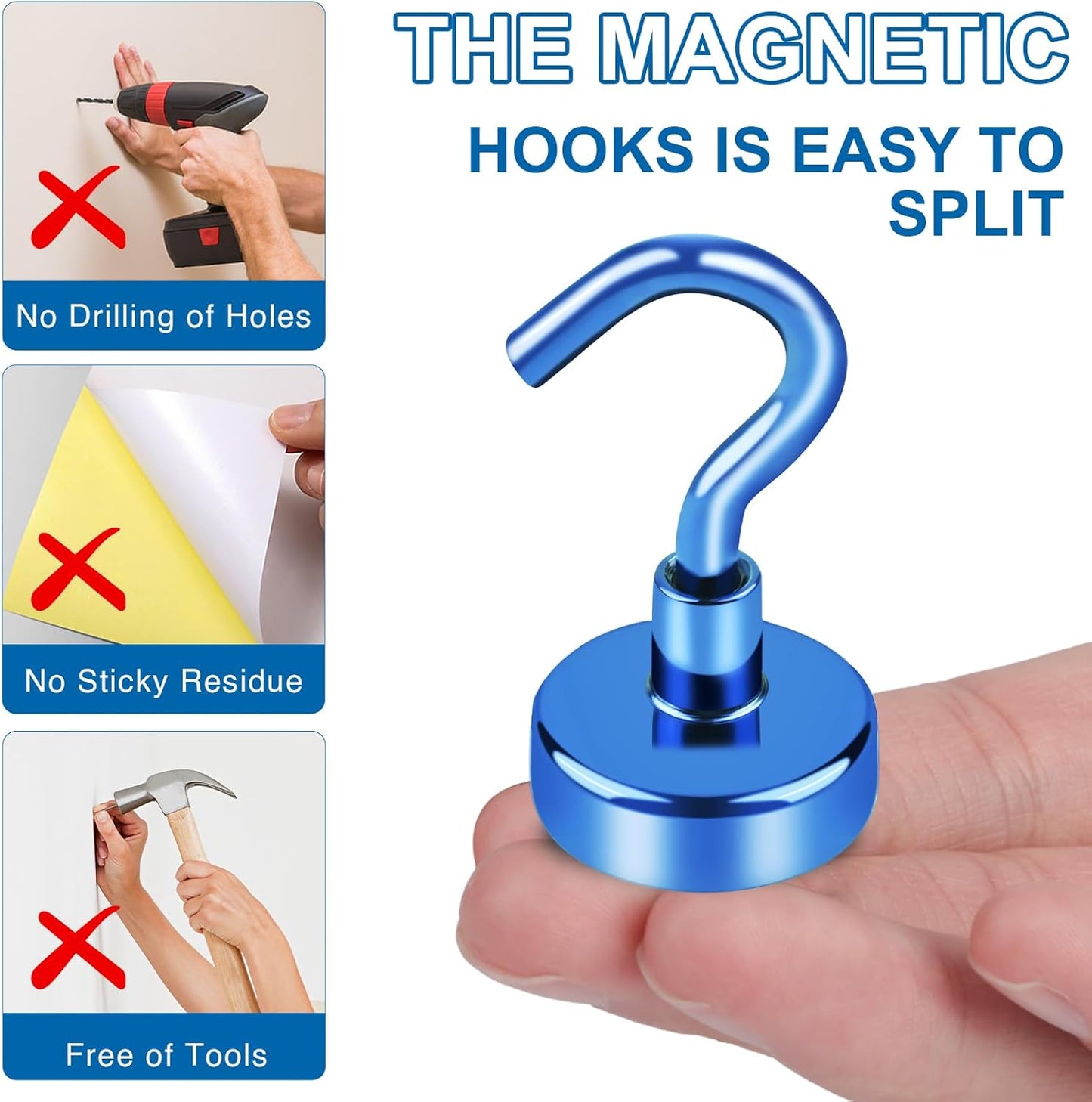 LOVIMAG Cruise Essentials, 40Lbs Blue Cruise Magnets, Magnet Hooks for Cruise Cabin,Strong Magnetic Hooks for Hanging Cruise Lanyard, Fridge, Ceiling, 6 Pack