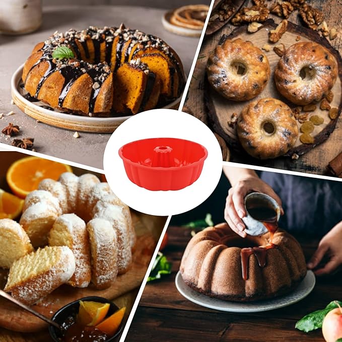 PADELE 2 Pack Silicone Cake Pan Nonstick,10 Inch, Silicone Cake Molds,Pound Cake Pan, Baking Cake Pan for Jello,Gelatin,Cake,Brownie and Bread(Red+Blue)