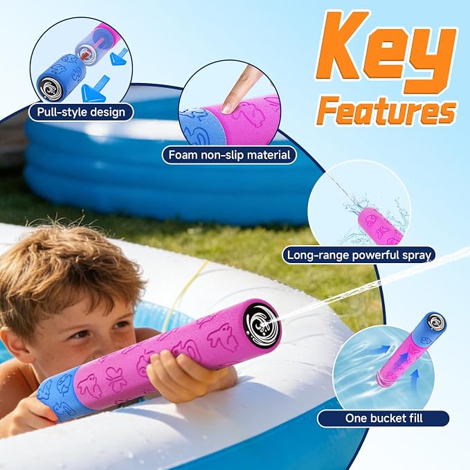 Water Guns for Kids Adults Toddler, High-Capacity Foam Squirt Gun Toy, Summer Fun Water Toys for Pool Outdoor Beach Games, Water Blaster for Ages 4-8 8-12 Boys Backyard Party Play (11.8" 6PCS)