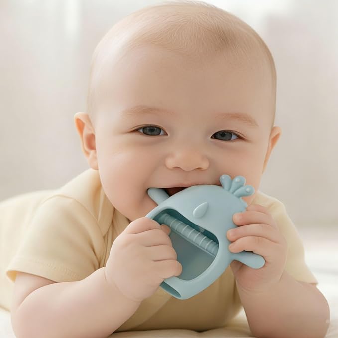 Baby Teething Toys for 3-6 Months Silicone Teething Mittens for Babies Food Grade Silicone Teether (Dolphin+Blue Penguin)
