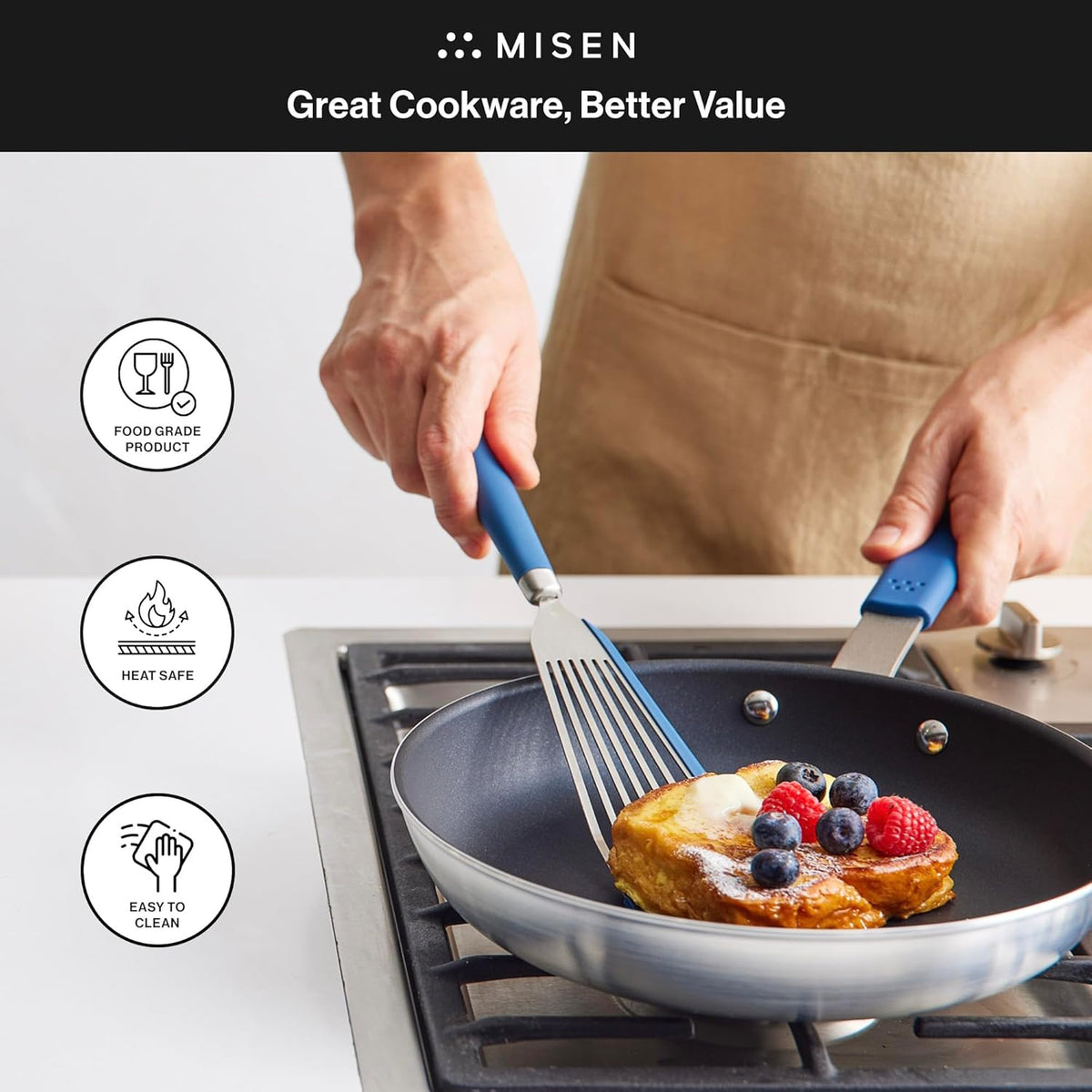 Misen Fish Silicone Spatula - Slotted Turner for Cooking - Perfect for Frying - Heat Resistant - Dishwasher Safe -1mm Thick Flexible Flipper - Soft Silicone Grip Handle for Easy Use