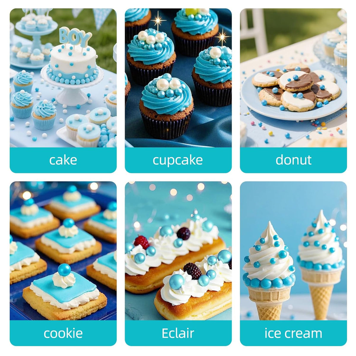 Edible Pearl Sprinkles,Blue Pearl Sugar Sprinkles,130g/4.58oz Mix Size,Baking Edible Cake Decorations, Cupcake Toppers,Cookie Decorating Donuts Ice Cream Toppings,Wedding Party Supplies