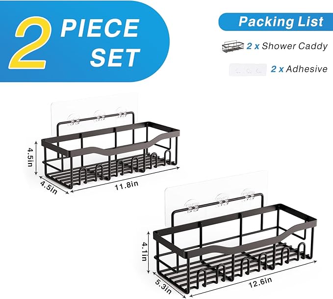 EUDELE Shower Caddy 2 Pack, Adhesive Organizer for Bathroom Storage&Home Decor&Kitchen organizers and storage, No Drilling, Large Capacity, Rustproof Stainless Steel Organizer, Decor Sets