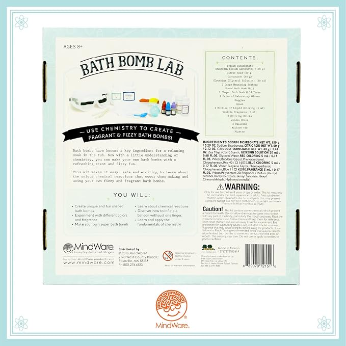 MindWare Science Academy Bath Bomb lab - A 20pc DIY Experiment kit for Boys & Girls - Make 4+ Bath Bomb Experiments - Great Gift for Children & Teenagers