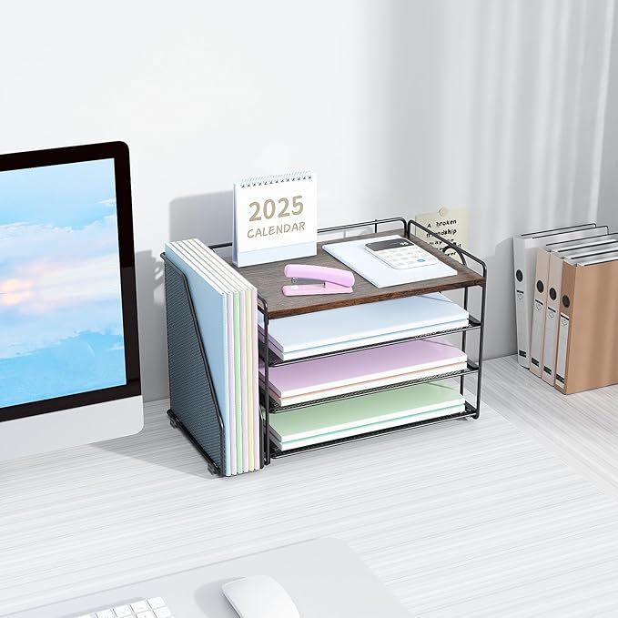 Spacrea Desk Organizers and Accessories, Paper Organizer for Desk with File organizer, Desk Accessories & Workspace Organizers for Catalog & Reference Racks (Wood)
