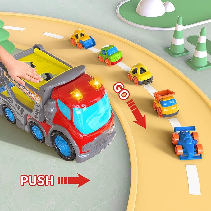 P&C 12.2" Toddler Car Transport Truck Toys for Ages 2-4, Car Carrier Transporter Double-Deck Hauler Truck Toy Set with Sounds Lights for Kids 18M+ 2 3 4 5, Birthday Christmas Gifts for Boys Girls