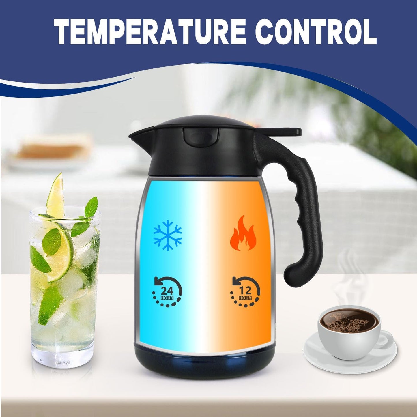 Starry Blue 71oz Thermal Stainless Steel Coffee Carafe - Keeps Hot Liquids, Press On Lid, Bpa Free