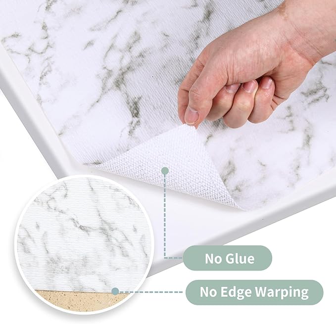Drawer and Shelf Liner for Kitchen Cabinet: 23.6 in X 40 Ft Non Slip Waterproof Shelf Paper Non Adhesive Refrigerator Liners White Marble Easy Liners for Bathroom with Knife Tape Measure