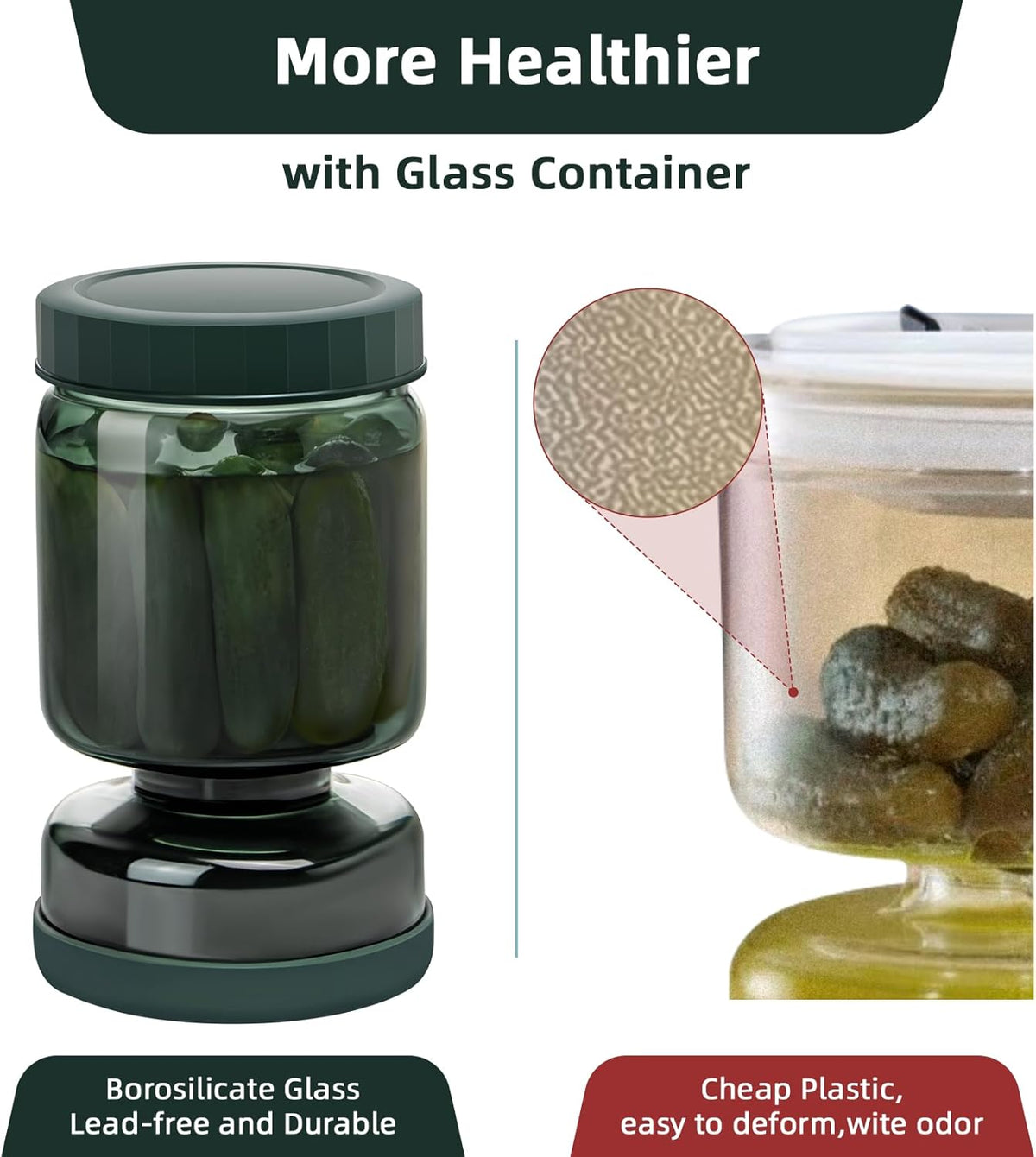 WhiteRhino Pickle Jar with Strainer Flip,34oz Pickle Container with Strainer,Glass Pickle Flip Jar Leakproof Airtight Lid,Hourglass Juice Separator Pickle Jar for Olive, onions, gherkin