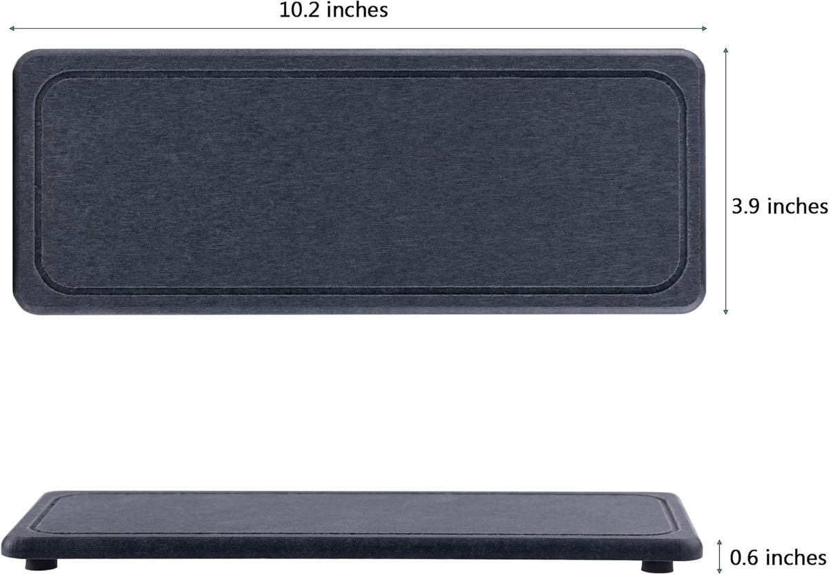 2 Pcs Water Absorbing Stone Trays, Kitchen/Bathroom Sink Soap Dish, Diatomite Tray Used for Hand Soap & Cosmetic Bottles in The Modern Home, 4" W x 10.2" L, Dark Gray
