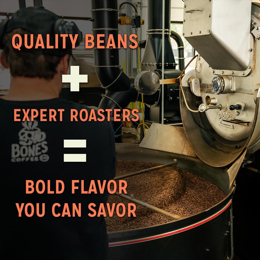 Bones Coffee Company Churro, Sweet Sugary Cinnamon Flavored Coffee, Medium Roast Low Acid Arabica Beans Compatible with Auto drip and French Press Coffee Maker, 12 Oz Whole Bean