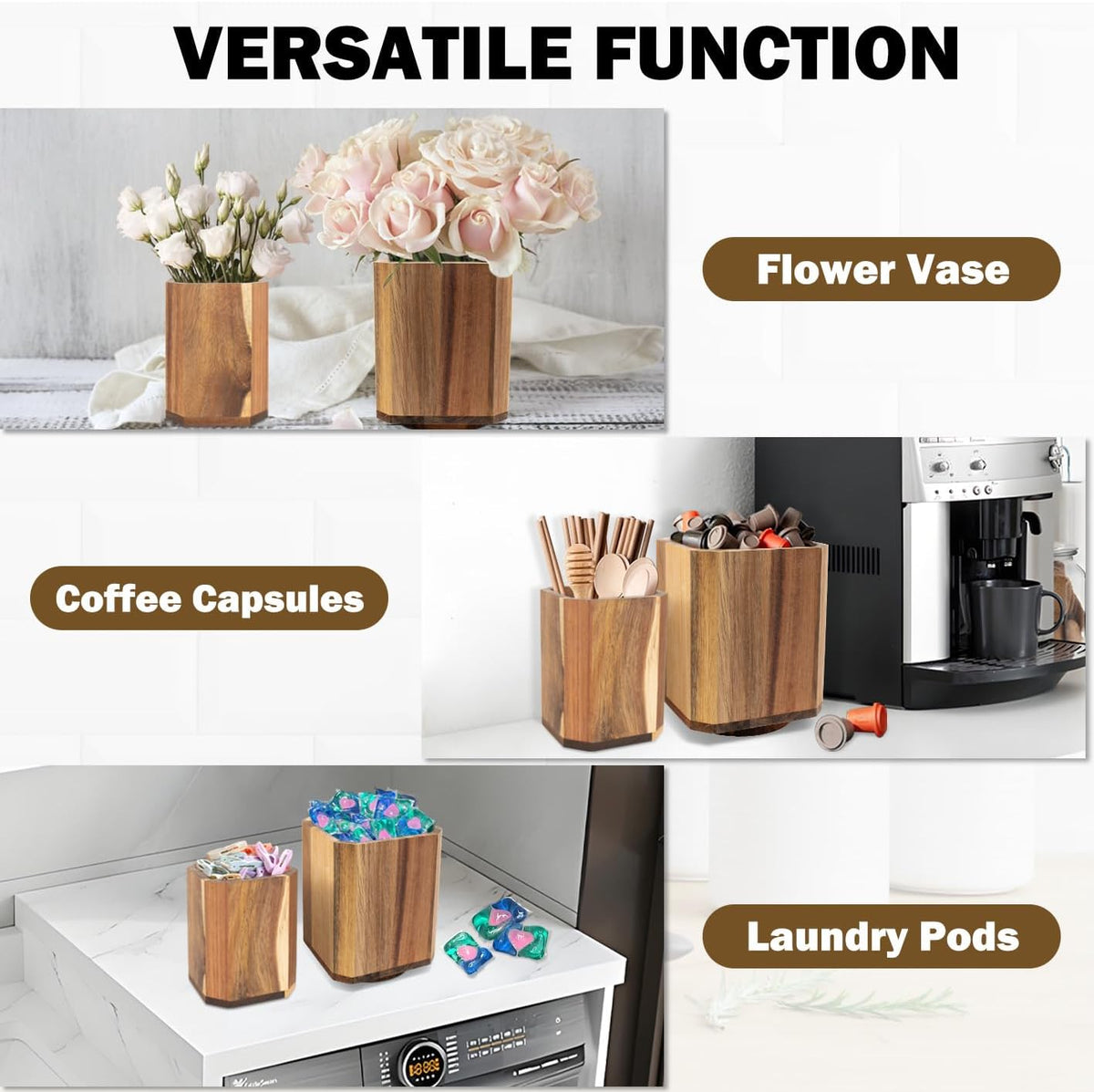 RedCall 2 Pack Acacia Wood Utensil Holder, 360° Rotating Large Cooking Utensil Organizer, Kitchen Tool Storage for Countertop,Spoon Spatula Holder for Kitchen Counter,Farmhouse Decor