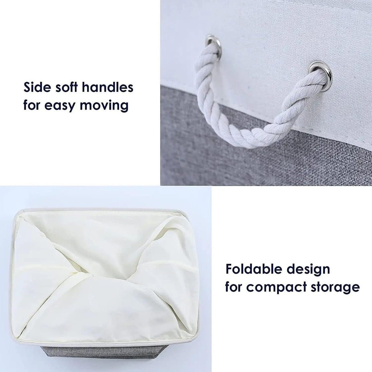 TcaFmac Small Storage Baskets for Shelf 6 Pack Canvas Storage Basket with Handles Fabric Storage Basket for Organizing Storage Bin (White and Grey, 12x8x5")