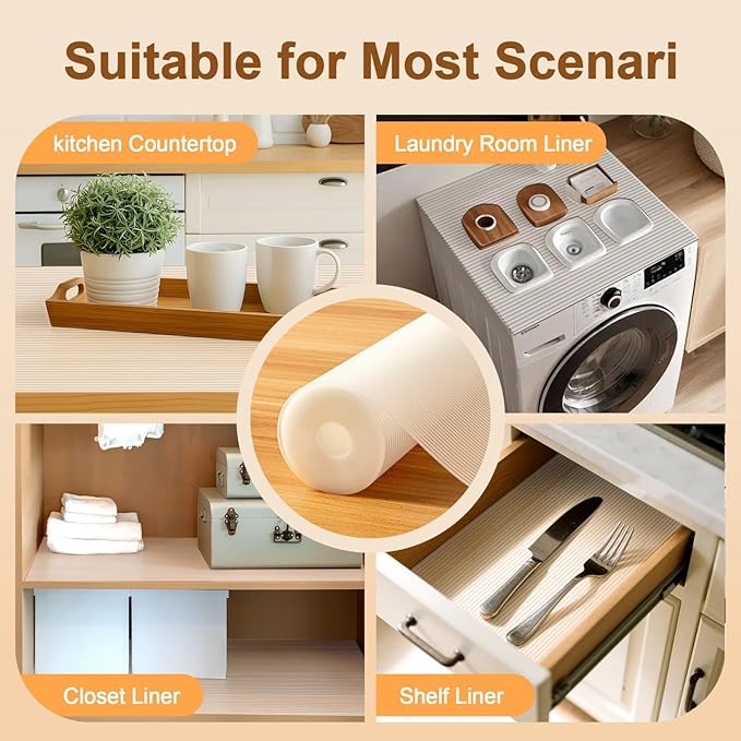 FEXIA Shelf Liners for Kitchen Cabinets Non-Slip Drawer Liner 16 Inches x 20 FT Waterproof & Oil-Proof Non Adhesive Durable Material Fridge Liner for Shelves (2 Rolls)