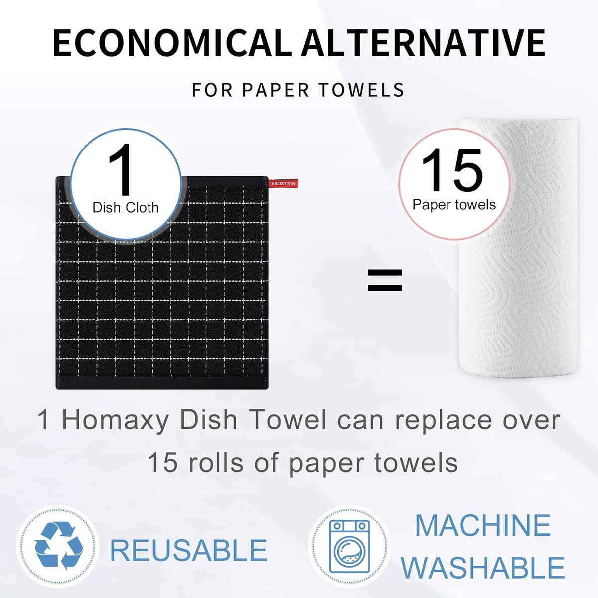 Homaxy 100% Cotton Terry Kitchen Dish Cloths, Ultra Soft and Absorbent Dish Towels for Kitchen, Suitable for Drying and Washing Dishes, 12 Pack, 12 x 12 Inches, Mixed Colour