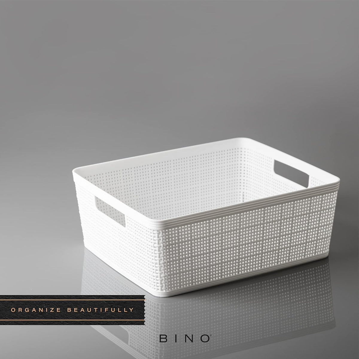 BINO | Woven Plastic Basket | Medium (White), 4-Pack | THE JUTE COLLECTION | Home Organization, Space - Saving Storage, Stylish Design | Jute Basket | Plastic Storage Basket