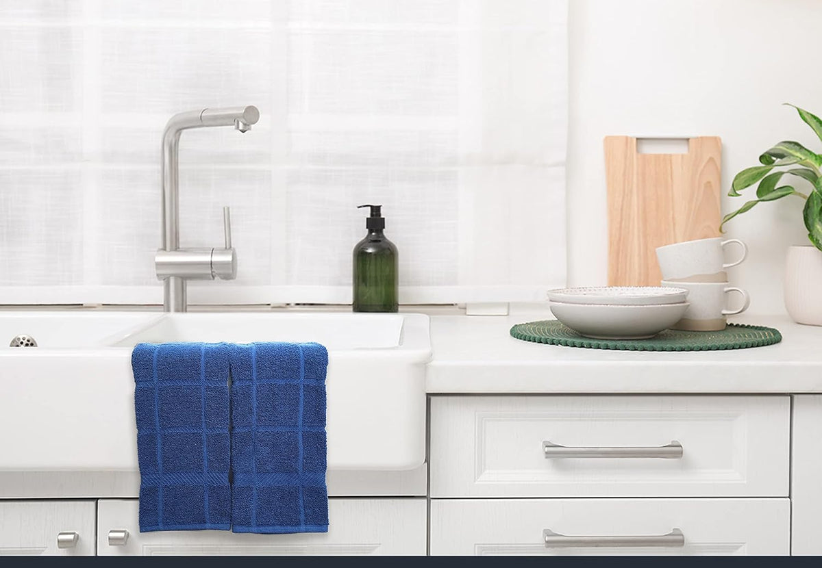 100% Cotton Terry Dish Towels for Kitchen, 4 Pack Plain, 16 x26 Inches, Super Soft and Absorbent, Perfect for Cleaning and Dish Washing | Navy Blue Kitchen Towels