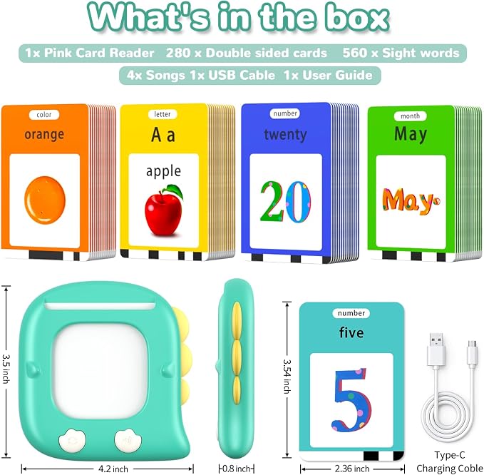 Kidzdo Talking Flashcards for Toddlers, 560 English Sight Words Educational Toy, Pocket Speech Therapy Toys, Language Learning Toys for Kids 1-6, Birthday Xmas Gift for Boys