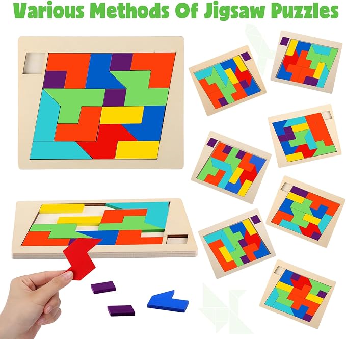 Yunsailing 3 Pack Large Wooden Blocks Puzzles Hexagon Tangram Puzzle Wooden Russian Brain Puzzles for Adult Challenge Teasers Geometric Jigsaw Logic Iq STEM Educational Gift Graduation(Classic)