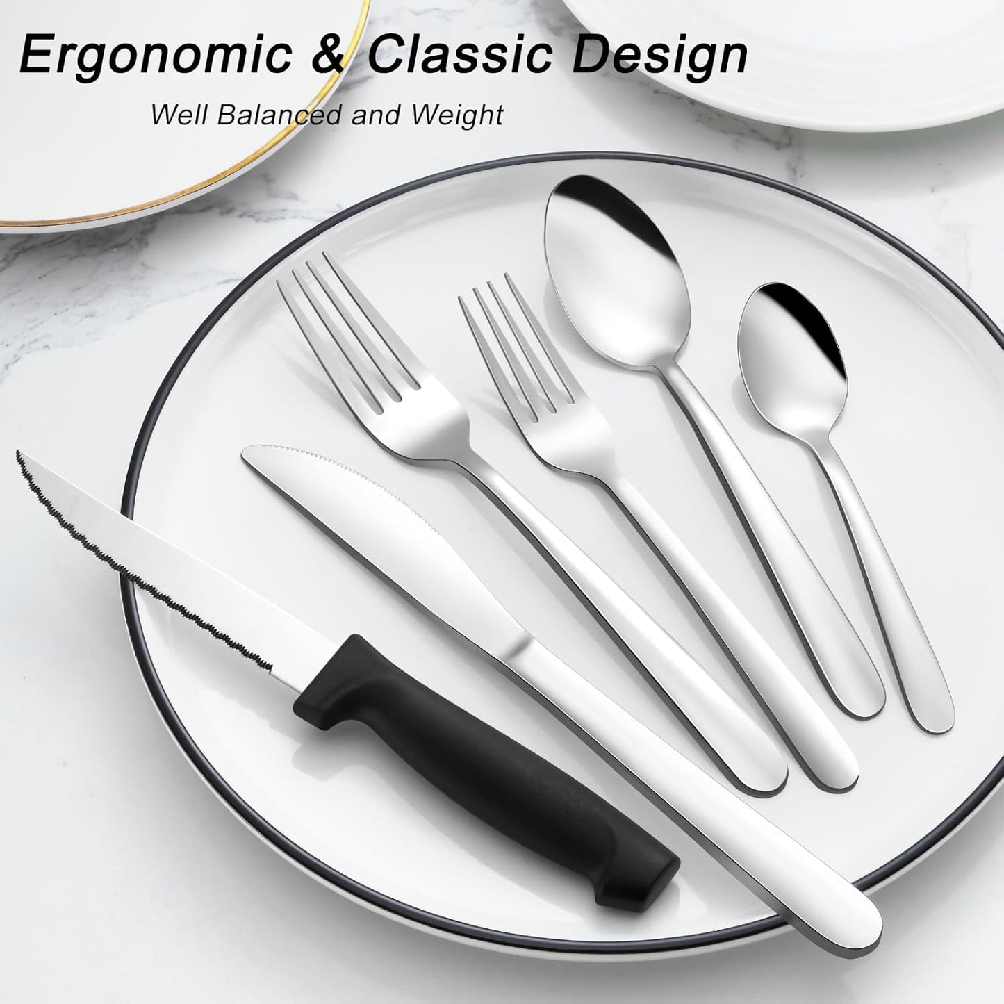 Pleafind 73-Piece Silverware Set with Organizer, Stainless Steel Silverware Sets for 12, Cutlery Utensil Sets with Steak Knives, Include Forks Spoons Knives & Silverware Organizer, Dishwasher Safe