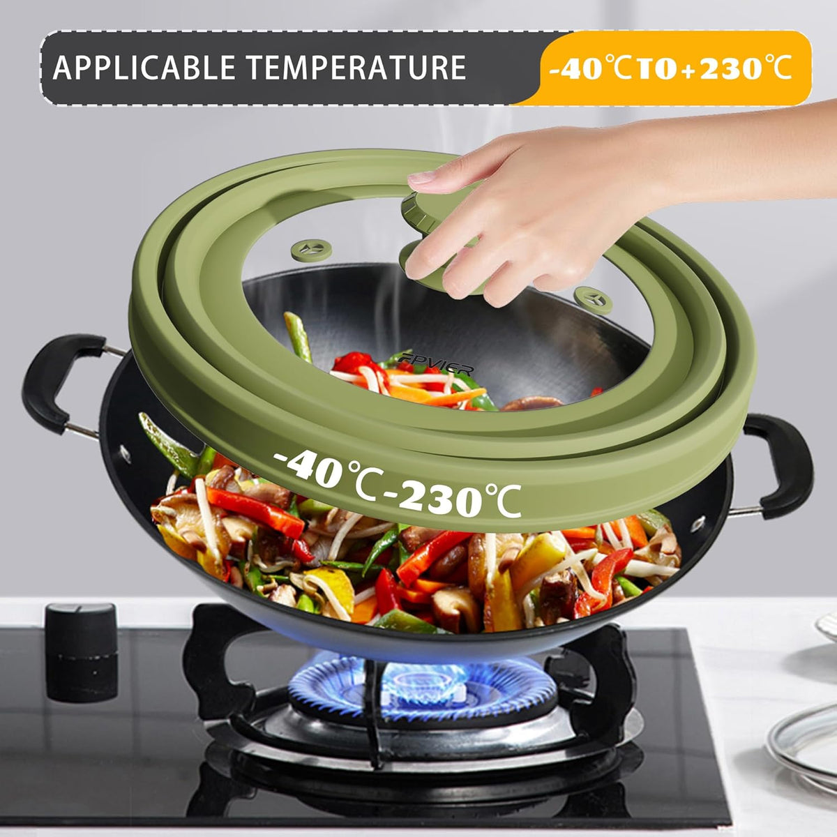 Collapsible Microwave Splatter Cover - Vented Silicone & Glass Lid with Easy-Grip Handle, Fits 6 to 8 Inch Plates & Bowls, 9 Inch Diameter, Prevents Splatters & Ensures Even Heating