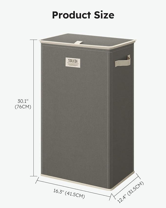 SOLEDI Laundry Hamper with Lid 100L Large & Tall Collapsible Laundry Basket, Clothes Hamper with Bag Removable Easy to Carry, Dirty Hampers for Bedroom, Bathroom, Dorm, College, Cement