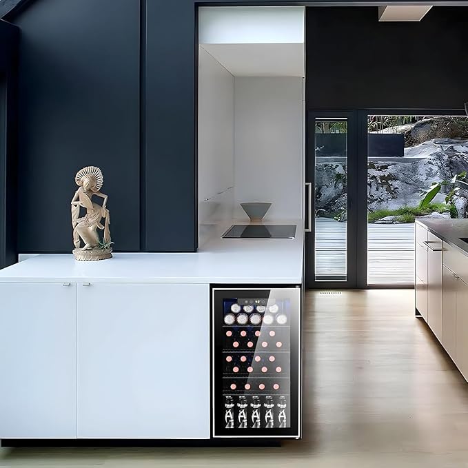 Antarctic Star 26 Bottle 130 Can Wine Cooler/Cabinet Refrigerator Mini Wine Cellar Beer Soda Clear Glass Door Bar Fridge Quiet Compressor Adjust Temp Freestanding Indoor Use 3.1cu.ft Black