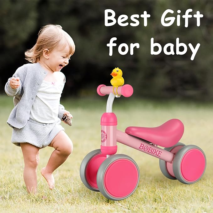 Baby Balance Bike Toys for 12-36 Months Kids Toy Boy Girls Gifts Toddler Best First Birthday Gift Children Walker No Pedal Infant 4 Wheels Bicycle (Rose Red)