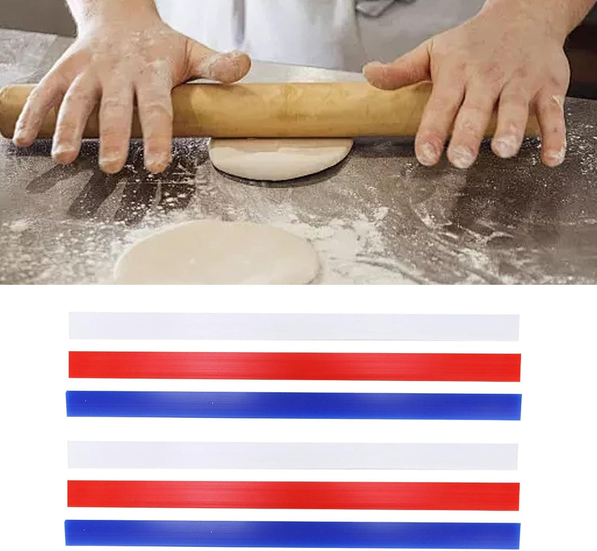 Rolling Pin Guides, 6Pcs Silicone Measuring Dough Strips, 15in Length Dough Thickness Guides, Non Stick Baking Strips Professional Leveler Sticks Tool for Cookie Pie Baking