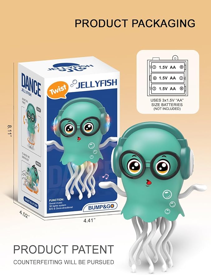 Dancing Jellydancer Baby Toy, Crawling Infant Tummy Time Toy,Dancing Loud Music Crawling Walking Toys for 3 4 5 6 7 8 Year Old Kids Boy Girl Birthday Gifts, Interactive Relax Fidget Gifts