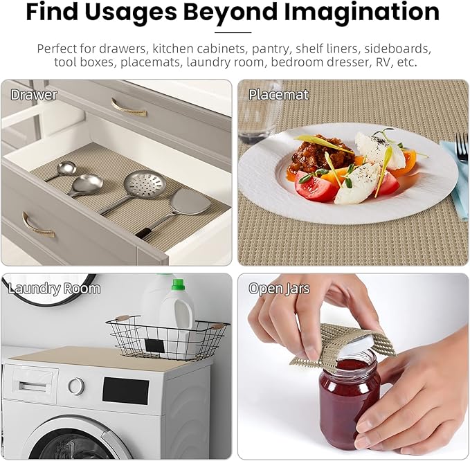 BAGAIL Drawer and Shelf Liner, 17.5 in X 10 Ft Non-Adhesive Shelf Liners for Kitchen Cabinets, Thick Strong Grip Liners for Desk, Shelves, Bathroom Drawers, Cabinet Protection - Beige