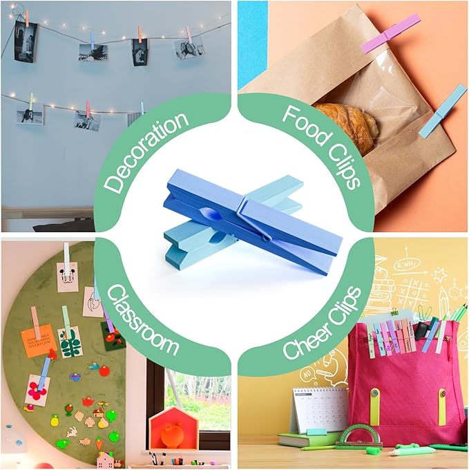 100Pcs Green Clothespins, 2.9 Inch Clothes Pins Wooden, Colorful Clothespins for Hanging Clothes Crafts Picture Laundry
