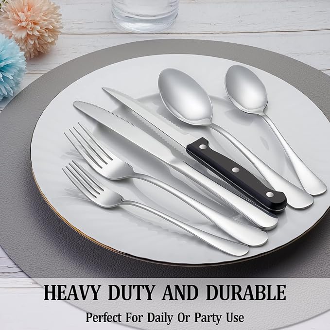 36 Pcs Silverware Set with Steak Knives Service for 6,Stainless Steel Flatware Set,Mirror Polished Cutlery Utensil Sets,Home Kitchen Eating Tableware Sets,Include Fork Knife Spoon,Dishwasher Safe