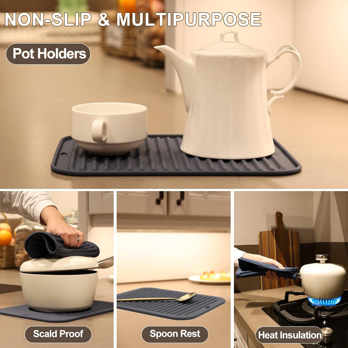 Joyhalo Silicone Trivet Mats Pot Holder Hot Pads Plate Holder Gripper Pad Garlic Peeler Drying Mat Coasters