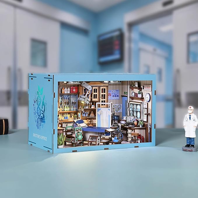 fifijoy Book Nook Kit - Doctors Office DIY Miniature House Dollhouse Kit for Adults and Teens, Booknook Mini Doctors Clinic Bookshelf Insert Decor 3D Wooden Puzzle, Gifts for Family