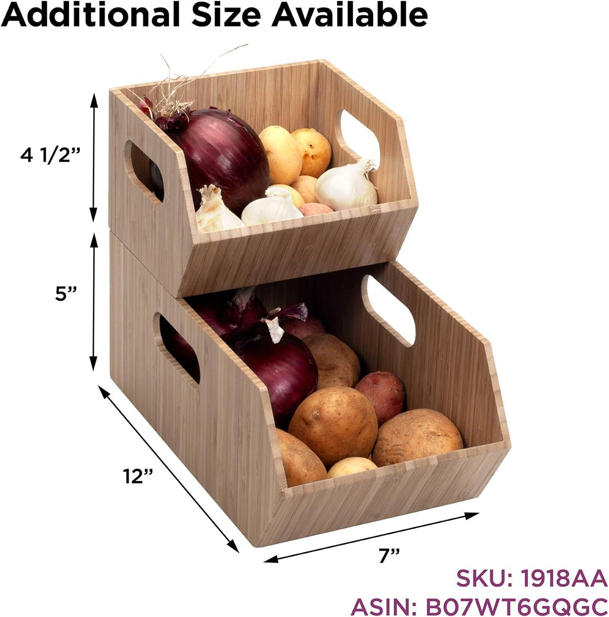 Mobilevision XL Versatile Bamboo Storage Bins for Pantry & Kitchen Cabinet Organizer Multi-Purpose / 2 Piece Stackable Set Larger Bins