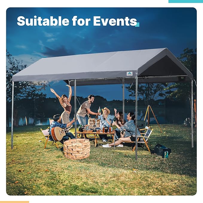 ADVANCE OUTDOOR 10x15 ft Heavy Duty Carport Potable Car Canopy Garage Party Tent Boat Shelter, Adjustable Height from 9.5 ft to 11 ft, Gray
