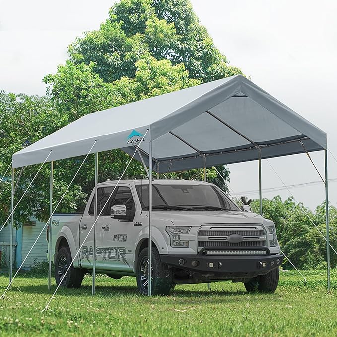 ADVANCE OUTDOOR 12x20 ft Heavy Duty Carport Potable Car Canopy Garage Party Tent Boat Shelter, Adjustable Height from 9.5 ft to 11 ft, Gray