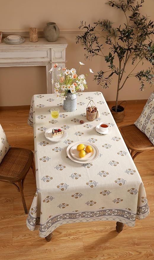 patdrea Designer Beige Extra Long Tablecloth for Rectangle Table,Elegant Linen Floral Pattern French Table Cloth,Decor Cover for Kitchen Dining Christmas,Thanksgiving,Party,67"x118"-Istana a